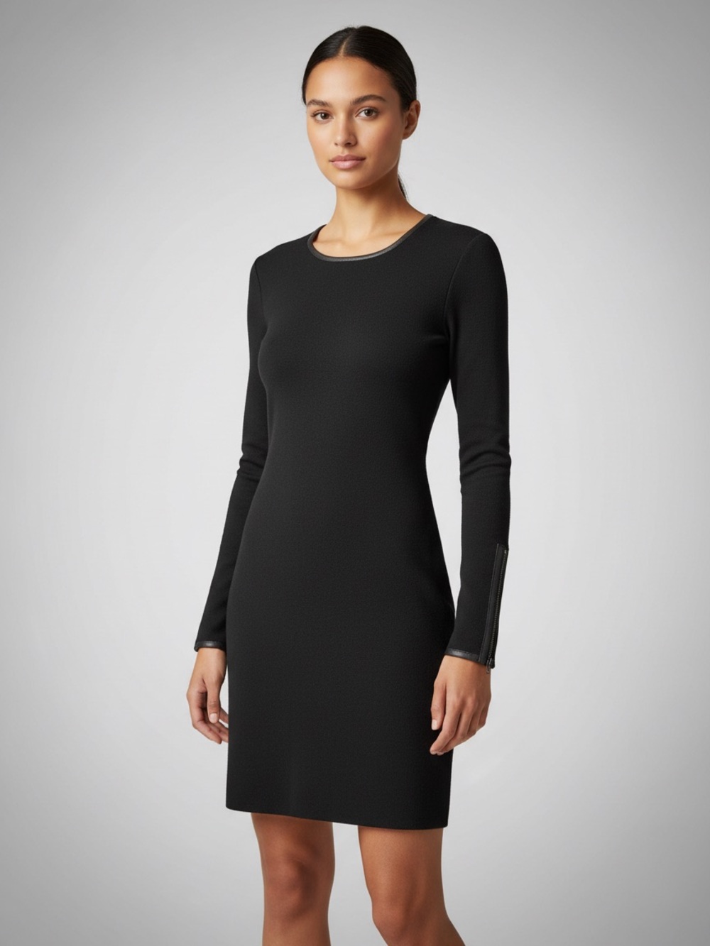 J Brand Black Long-Sleeve Sheath Dress with Zip Trims. Size S Petite